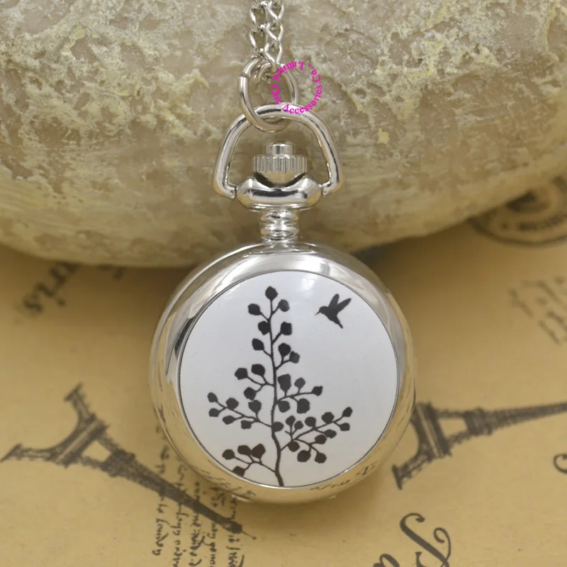 wholesale silver classic fashion girl enamel pocket watch necklace fob