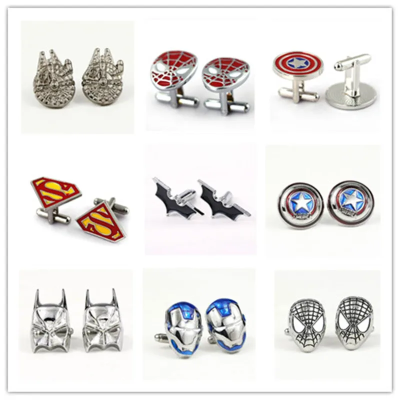 

Mixed Style Superhero Cuff Link Superman Zinc Alloy Spider-Man Iron Man Captain America Cuff Buttons Men Jewelry