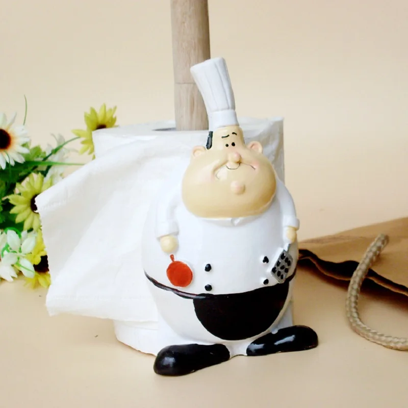 

Creative Resin Cartoon Chef Paper Towel Holder Figurine Ornaments Home Decor Craft Chef Office Kitchen Dining Table Decor Gift