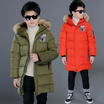 

Boys Mid-Long Design Solid Color Thick Fur Hooded Winter Parkas Casual Fashion Big Boys Outwear Jacket Coats