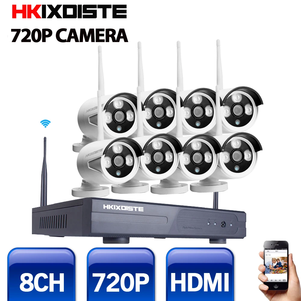 CCTV Системы 720 P 8CH HD Беспроводной комплект Ночное видение IP Камера Wi-Fi видеонаблюдения Камера комплект домашней безопасности Системы