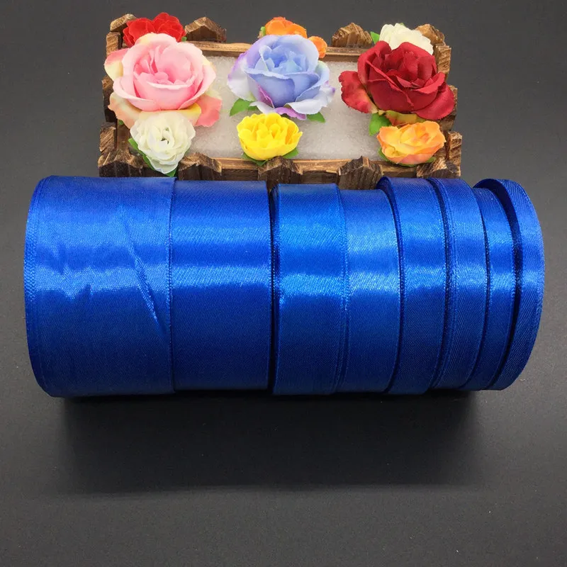 

25 Yards sapphire Silk Satin Ribbon Wedding Party Decoration Gift Wrapping Christmas New Year Apparel Sewing Fabric gift Ribbon