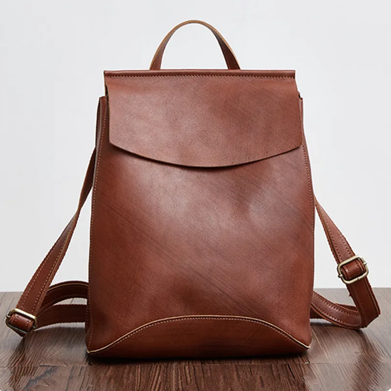 

Luxury Pure Handmade Crazy Horse Leather Women Backpack Vintage Brown Women's Travel Bags Genuine Leather backpacks