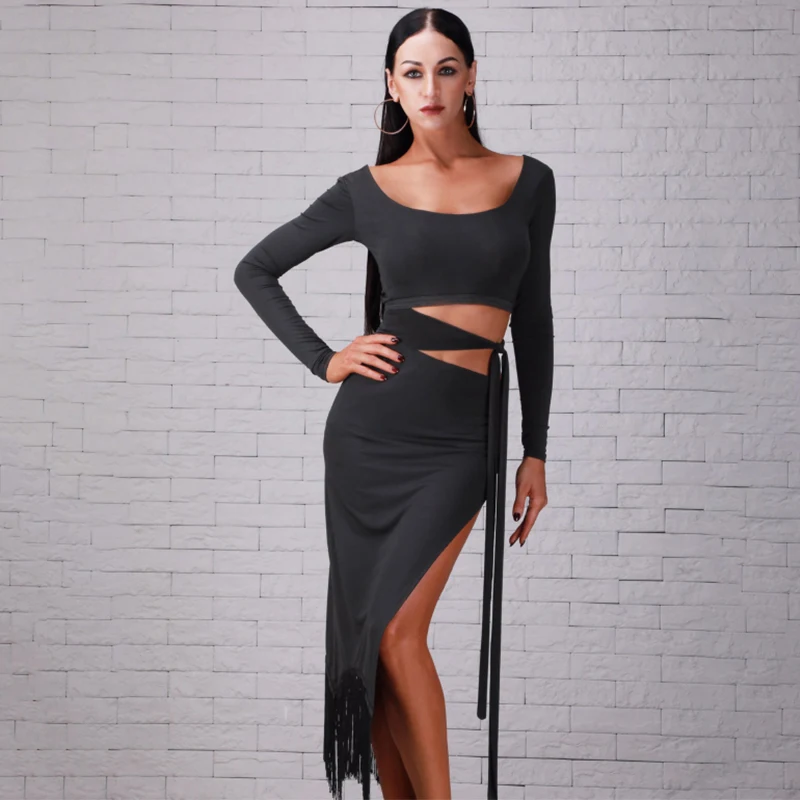 

Fashion Latin Dance Dress Sexy Fringe Tango Salsa Cha Cha Samba Rumba Practice Dance Wear For Women Slim Ballroom Clothes DC2026
