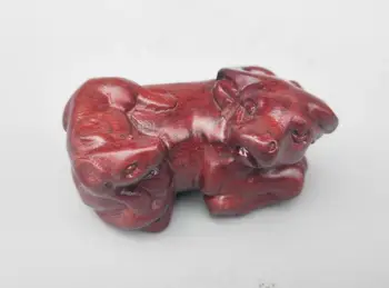 

China wood carving cattle small statue