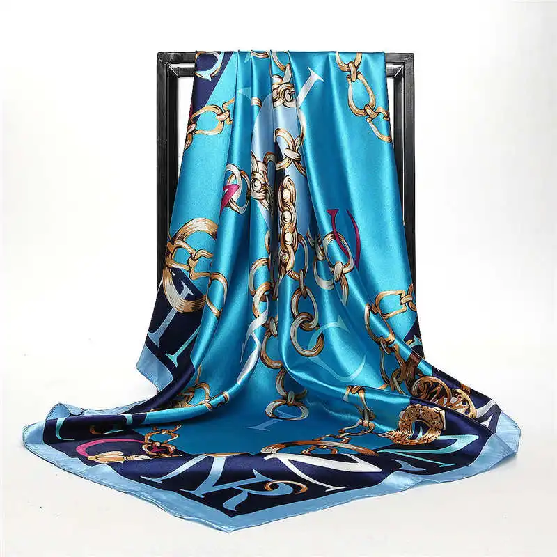 Летний Шелковый шарф, женский роскошный дизайнерский Бандана с кисточками, винтажный атласный квадратный мусульманский хиджаб, шарфы, богемные шали - Цвет: deep blue