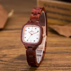 Лидирующий бренд Для женщин Деревянный Кварцевые часы квадратной набрать аналогового наручные часы японский кварцевый механизм MIYOTA 2035