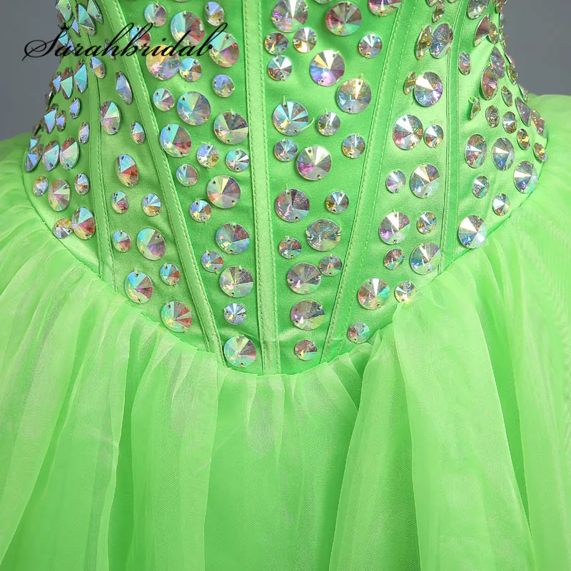 Роскошные с бисером и кристаллами для выпускного бала платья Лидер продаж Зеленый Тюль платье для выпускного вечера для девочек платья халаты de soiree sirene Кристалл SD260