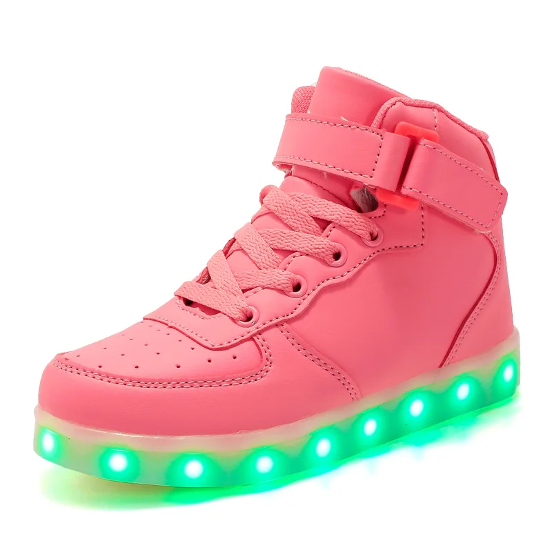 EUR 25-37 светящиеся кроссовки USB зарядка Led детская обувь высокая помощь мальчик девочка мужчины женщины светящиеся теннисные Детские светильник обувь