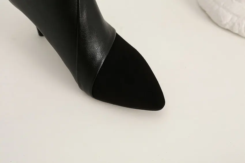 QUTAA/; Лоскутные женские туфли из искусственной кожи на тонком высоком каблуке; пикантные осенне-зимние ботильоны на молнии с острым носком; размеры 34-43
