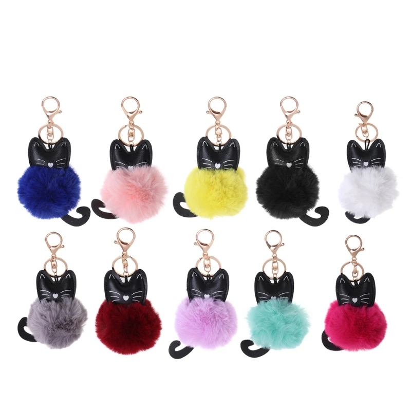 

Cartoon Cat Fluffy Ball Key Chain Pompom Animal Tail Rabbit Fur Car Bag Keyring