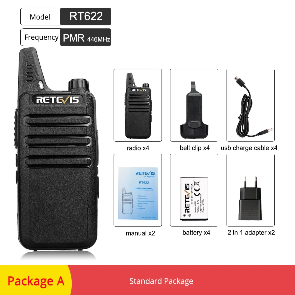 4 шт. RETEVIS RT622 RT22 мини PMR Walkie Talkie PMR радио PMR446 VOX Talkie Walkie Radio коммуникатор Walkie-Talkie Walk Talk - Цвет: Package A