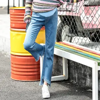 

2019 spring autumn new fashion brand jeans women Maternity tassel denim Bottoms pants Pregnant trousers plus size ws106