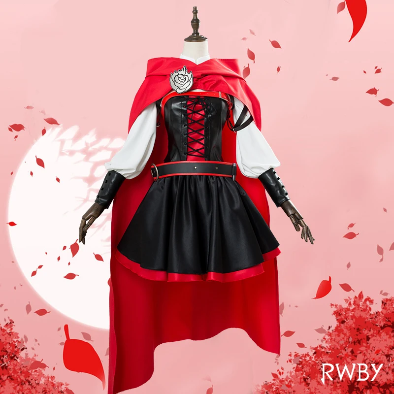 

RWBY Ruby Rose Red Dress Anime Cosplay Costume Outfit Halloween Party Comic Con Women Girl's Uniform Dress Cloak Set Gifts Hot