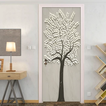 

3D Door Sticker Modern Creative Abstract Tree Vinyl Wall Paper Wall Decals Art Bedroom Door Mural PVC Waterproof DIY Home Decor