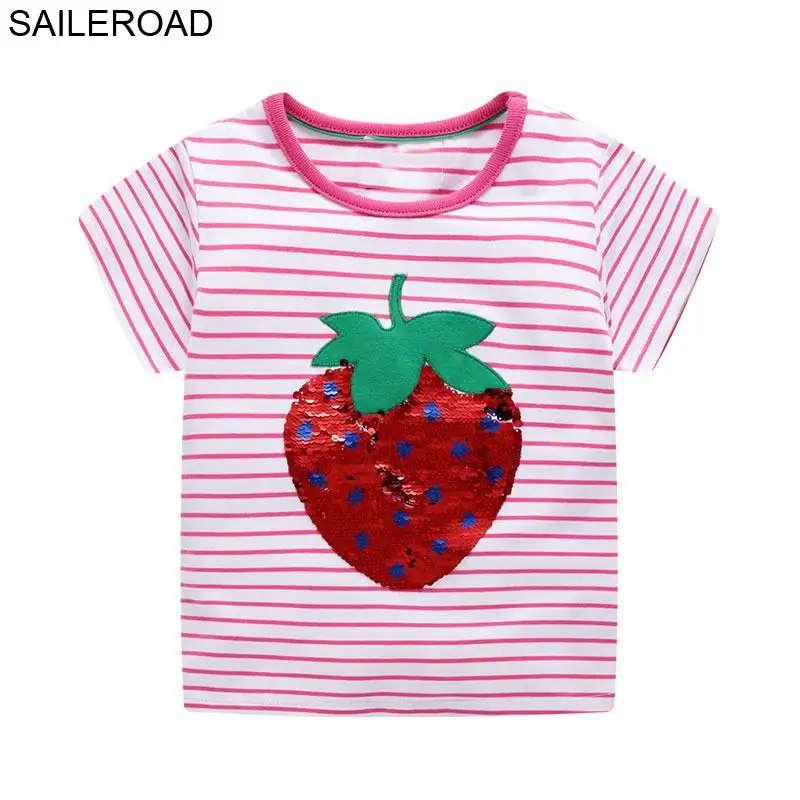 SAILEROAD/футболки для девочек с аппликацией жирафа; детская одежда; топы для девочек с единорогом; детская одежда с короткими рукавами; camiseta nina - Цвет: 6368 same picture