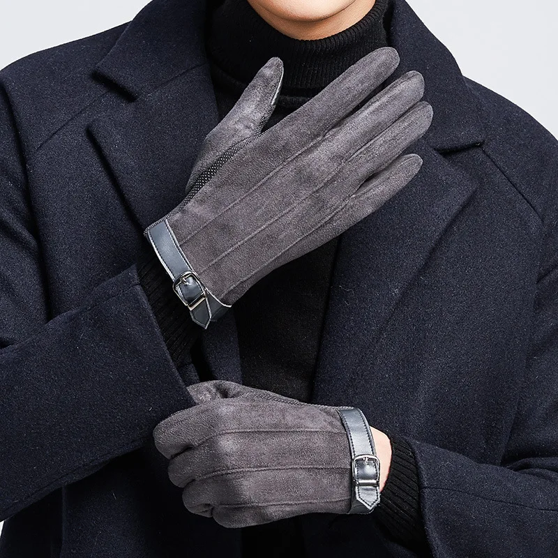 Кожаные перчатки мужские зимние теплые плюс плотные перчатки с сенсорным экраном корейские перчатки для езды на велосипеде, бега, пешего туризма, вождения H3191