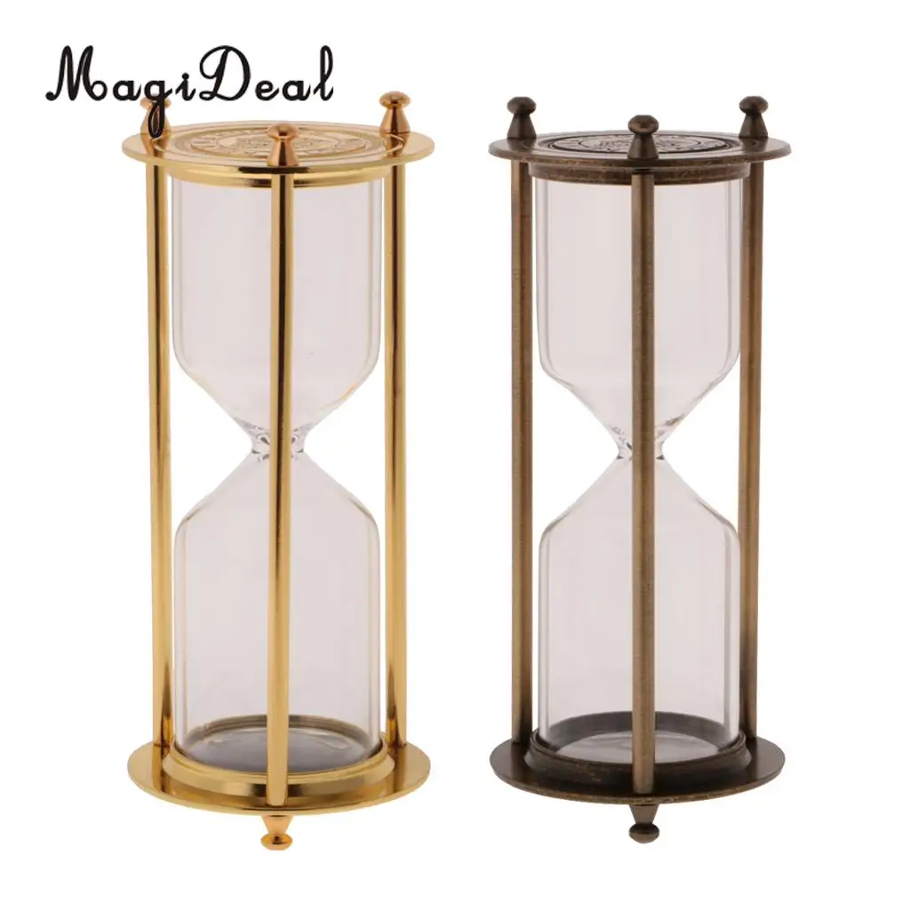 2 pieces Retro Metal Empty Hourglass Sandglass Sand Timer Home Office Table Decor - Gold & Bronze