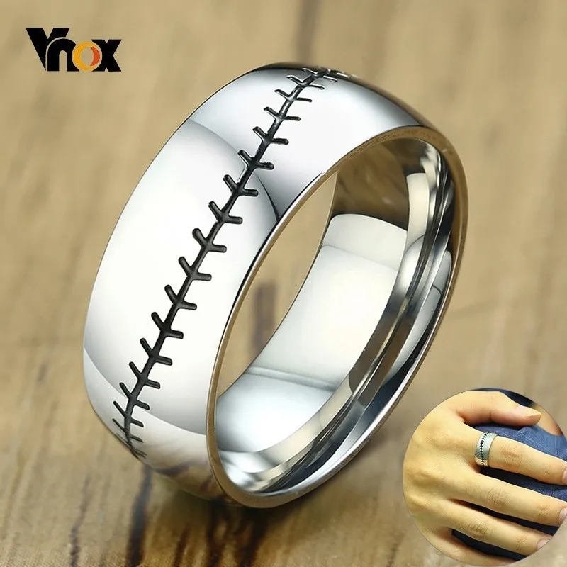 

Vnox Baseball Stitch Ring for Men Glossy Stainless Steel Band Casual Male Anel Gym Sports Accesory