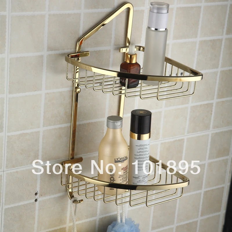L17275 Luxury Wall Mounted Gold Color Brass Material Bathroom Shelves