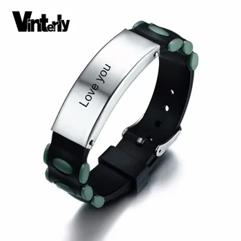 

Vinterly Engraving Service Stainless Steel ID Bracelet Unisex Identification Silicone Adjustable Watch Band Bracelets & Bangles