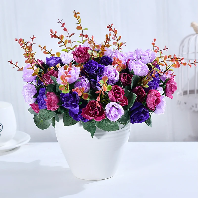 21 Heads Silk Rose European Style Artificial Flower High Quality Bouquet Fake Flowers Wedding Home Party Decoration