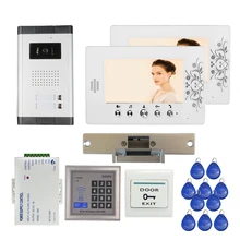 ENVÍO LIBRE 7 “Color de Vídeo Teléfono de Puerta de Intercomunicación Del Sistema 2 Pantalla + 700TVL Cámara Al Aire Libre para 2 Casa De Control RFID + Huelga Lock