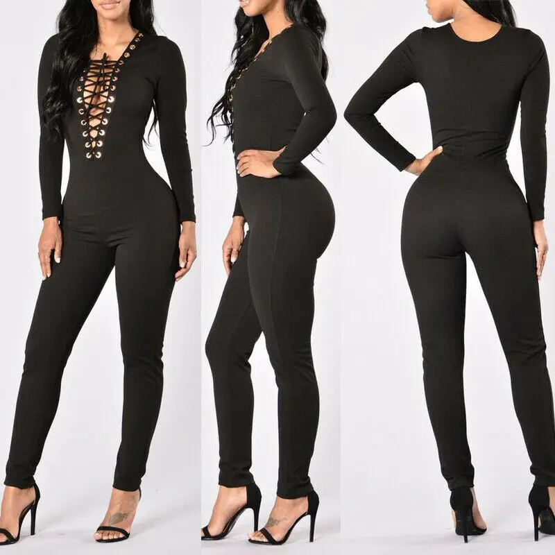 

Women Long Sleeve Bodycon YOGA GYM Romper Jumpsuit Hollow Out Jumpsuits