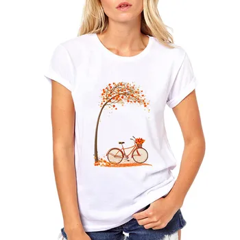 

Cool New Floral Flowers T-shirt Women Riding A Bicycle Tshirt Girl Casual Summer Tshirts Spring Womens Harajuku White Top Tee