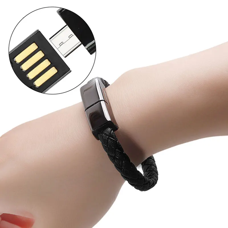 

Braided Bracelet Wrist Cable Data Bracelet Charging Cord for iPhone 7 XS Phone Genuine Leather Bracelet Charger Cuff USB Type C