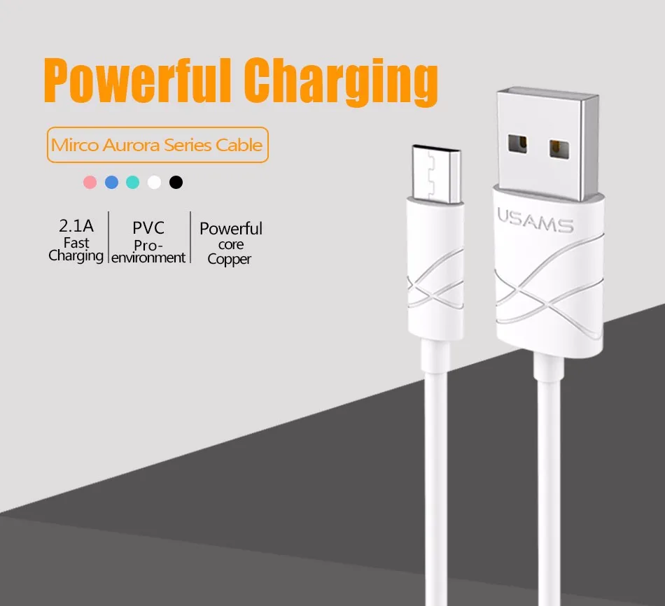 USAMS Micro USB 1 м 2A кабель быстрой зарядки для Android Мобильный телефон провода samsung sony
