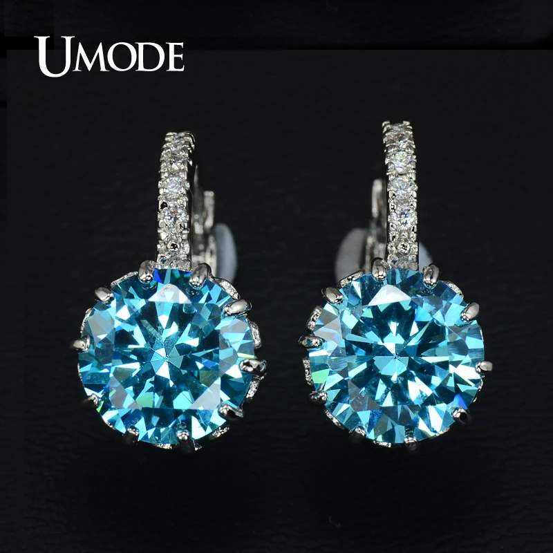 

UMODE White Gold Color 9mm 2.75 Carat Light Blue Cubic Zirconia Stone Hoop Earrings for Women Fashion Jewelry Oorbellen UE0002