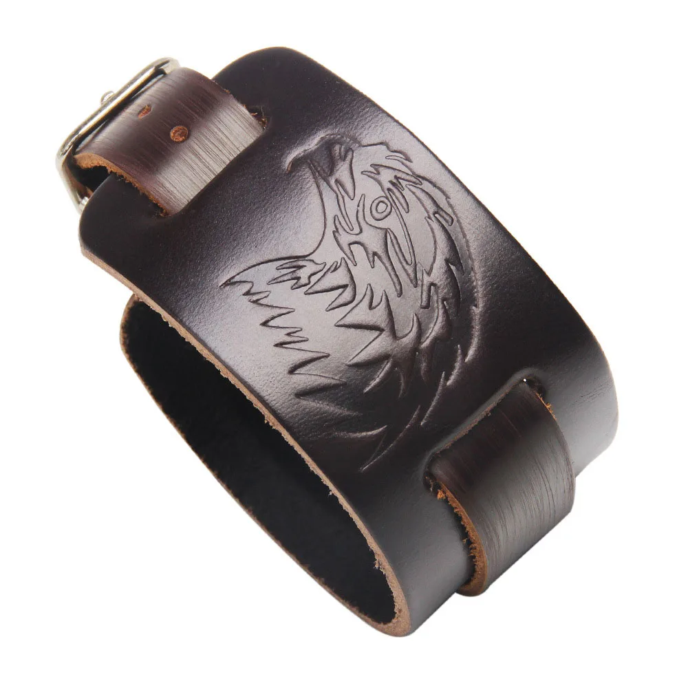 Kirykle Модный черный коричневый многослойный Дракон Тотем кожаный браслет для мужчин винтаж отпечаток широкие браслеты панк украшения в стиле рок - Окраска металла: KR1024-8