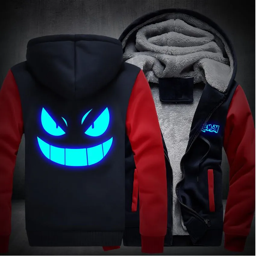 Online Chaqueta 2019 invierno con capucha cremallera sudaderas luminosas Pokemon Go Pocket Harajuku chándales Monster Gengar Cosplay Hoodies hombres