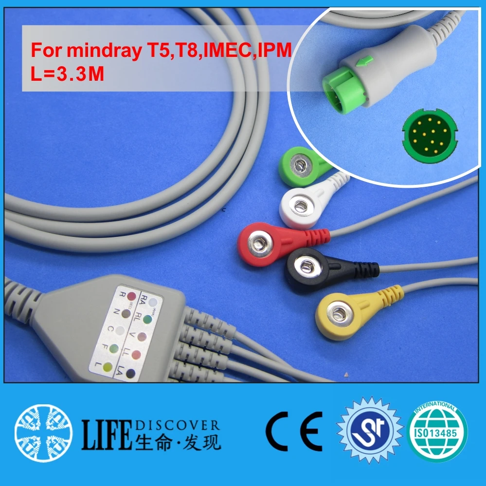 Цельный ECG кабель с 5 оснастками свинцовых проводов для mindray T5 T8 IMEC IPM монитор