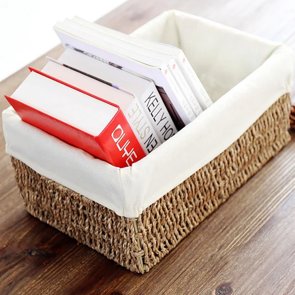 High quality water grass eco friendly zakka storage basket desk organizer box panier kitchen