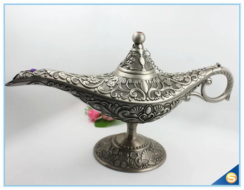 13.7'' Home Decorative Vintage Metal Magic Lamp Gold Aladdin Genie