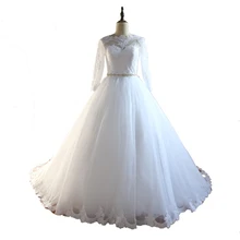 2017 New Design Custom Made Ball Gown Wedding Dresses With Beading Tull Court Train Wedding Gown Vestido De Noiva