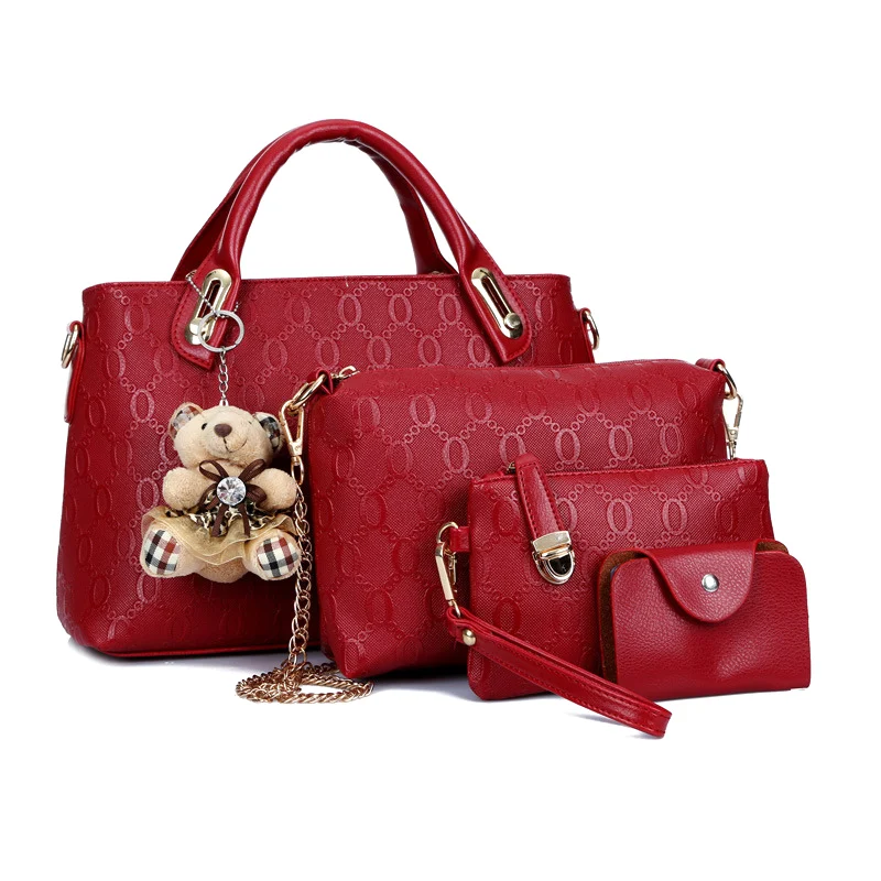 Модные элегантные 1 комплект Для женщин женская сумка через плечо, сумка-бумажник с кулоном медвежонок из искусственной кожи для путешествий OH66
