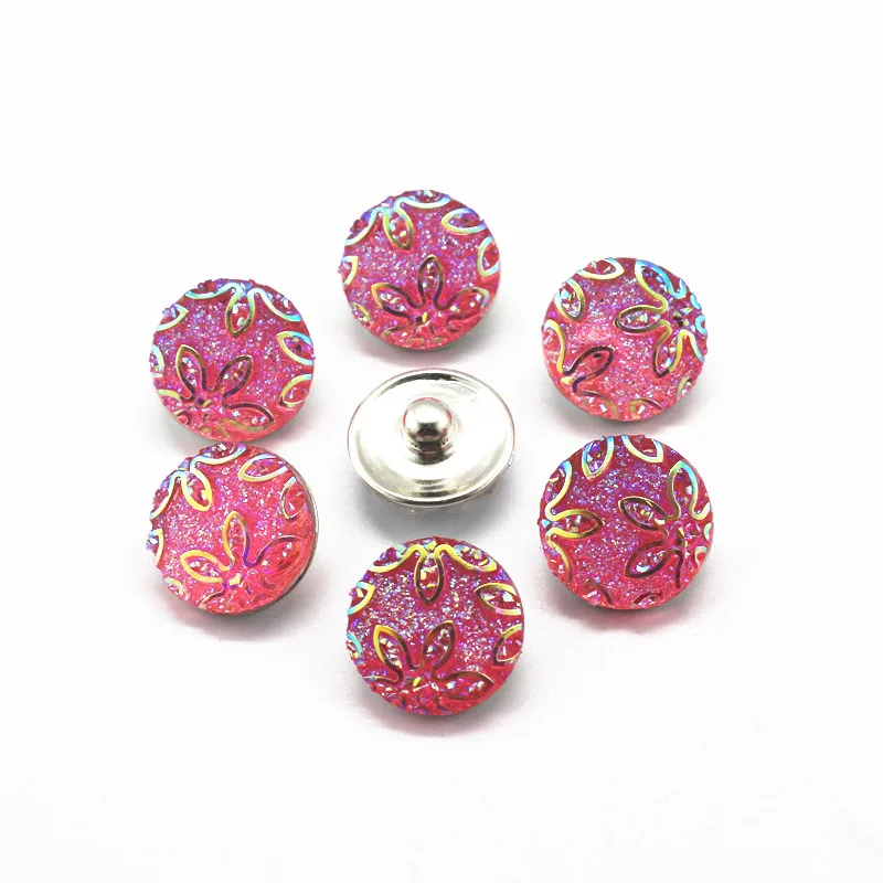 Wholesale 10pcs Pink Flower Snaps Button Jewelry Resin Snaps Charms Fit