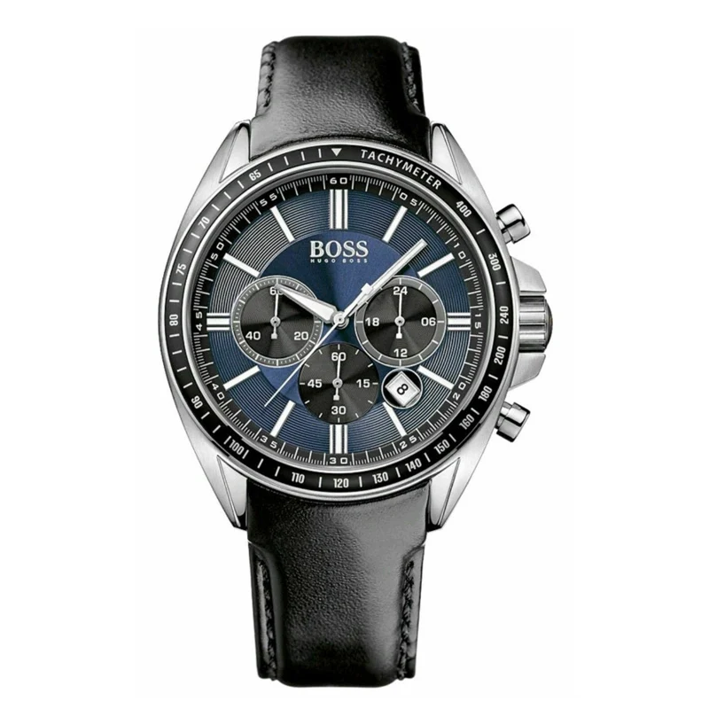 

BOSS Mens Drivers Sports Watch Chronograph Black Leather Watch Blue Dial Luxury Watch 1513077