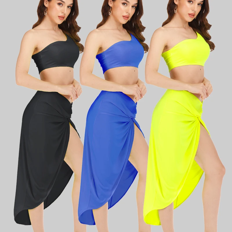 Платье на Одно Плечо из двух частей длинные Bodycon платья для женщин разрез сбоку