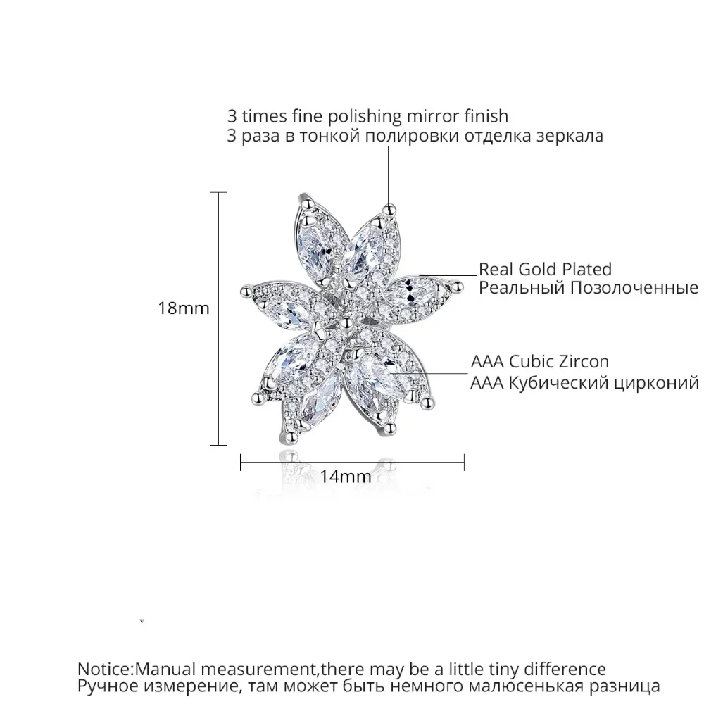 LUOTEEMI, новинка, изысканные серьги-гвоздики в виде цветка для женщин, для свадебной вечеринки, Роскошные CZ популярные ювелирные изделия, два цвета, подарок на Рождество