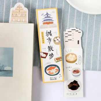 

30pcs/box city gastronomy paper bookmarks book holder message card children stationery office school supplie papelaria kids gift