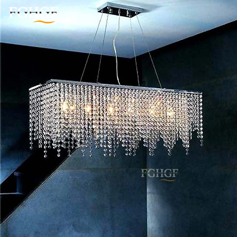 Modern Crystal Chandelier Light Fixture Rectangle Crystal Light for Restaurant Hanging Suspension Lustres Drop Lamp Home (4)