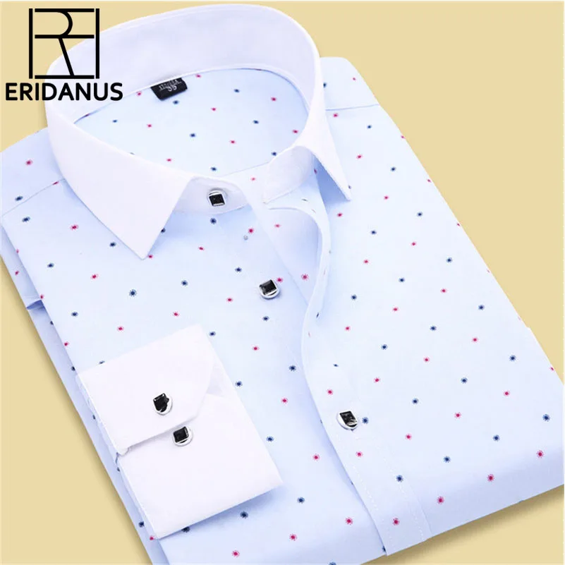 2017 الربيع وصول رجال قمصان الموضة كم طويل الأزهار الفردانية رجل الأعمال عارضة الكورية دوت مطبوعة قمصان m020