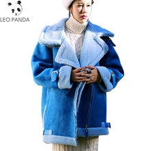 Размера плюс, женские зимние утепленные куртки из искусственной кожи и овечьей шерсти, парки, теплые модные женские кашемировые пальто LXT702