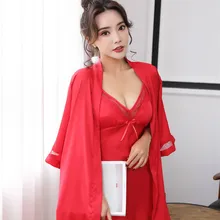 Летняя женская шелковая пижама с наполнителем, сексуальные халаты с длинными рукавами, ночная юбка, домашняя одежда