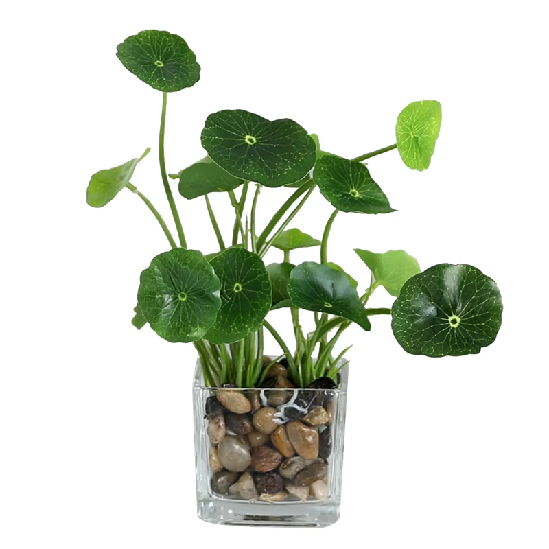  Erxiaobao Artificial Plants with Glass Pot Simulation Bonsai Potted Placed Green Four-leaf Clover H