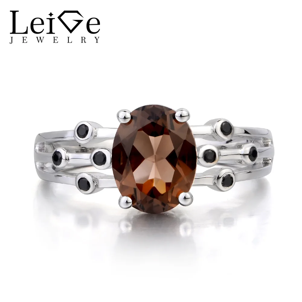 Leige Jewelry Natural Smoky Quartz Ring Cocktail Party Ring Brown Gemstone Oval Cut Gemstone 925 Sterling Silver Ring for Women Leige Jewelry Natural Smoky Quartz Ring Cocktail Party Ring Brown Gemstone Oval Cut Gemstone 925 Sterling Silver Ring for Women